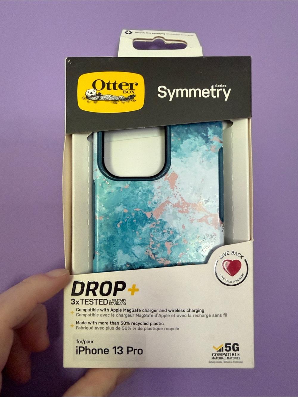 OtterBox Symmetry Series Case for iPhone 13 Pro - Teal Marble with Pink Accents